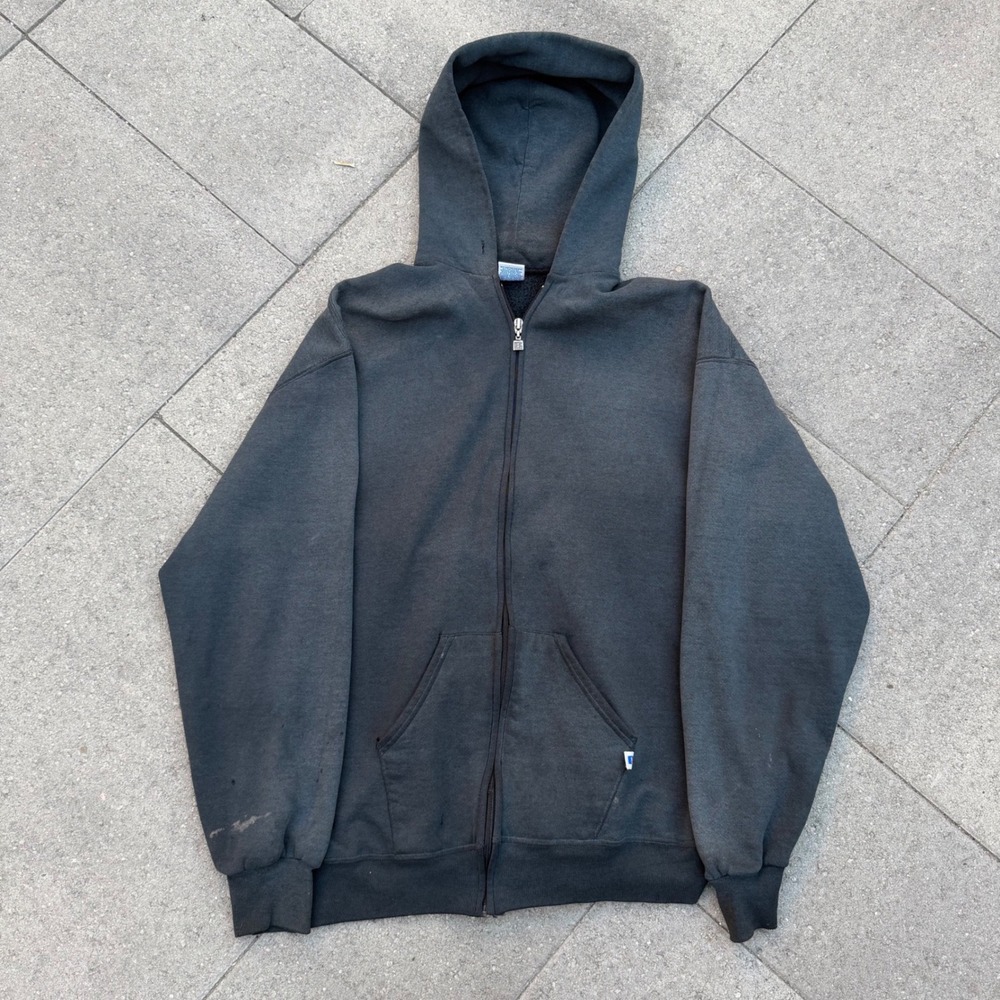 Vintage Russell Athletic Zip Up Hoodie Made in USA Black XL Mens